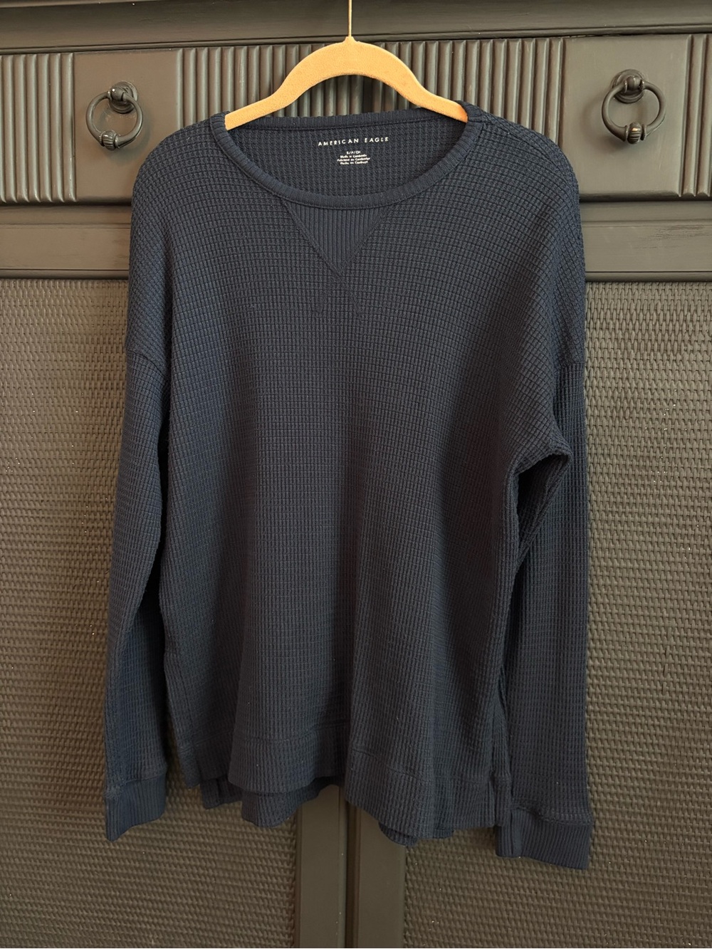 American Eagle Outfitters Navy Waffle-Knit Long Sleeve Sweater/Shirt